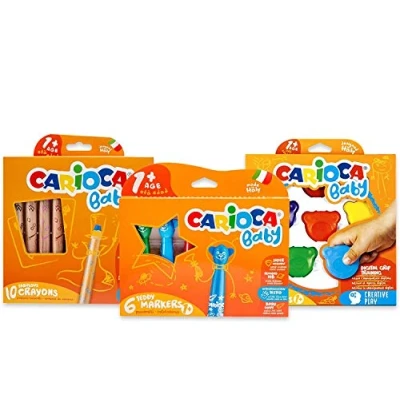 Imagen de Carioca Set Baby 1+ Colores con Rotuladores Super Lavables, Ceras Forma de Osito y Maxi Lápices para Bebés a Partir 12 Meses, 22 Uds