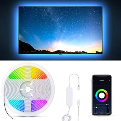 Imagen de B.K.Licht I Tira LED inteligente de 2 metros Banda WiFi USB 5V Aplicación Control por voz Recubrimiento silicona Compatible con iOS y Android Autoadhesivo 2.4GHz