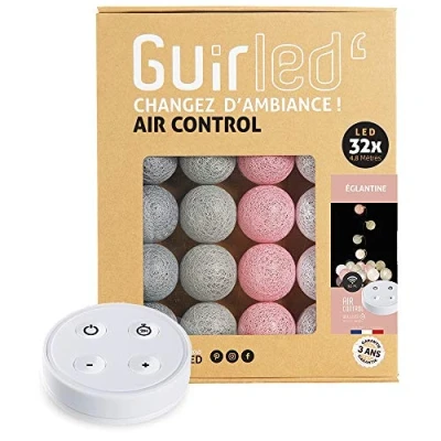 Imagen de GuirLED Guirnalda luminosa bolas de algodón LED USB Mando a distancia inalámbrico Luz nocturna bebé 2h Adaptador red doble 2A incluido 4 intensidades 32 3,2 m Églantine