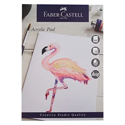 Imagen de Faber Castell Creative Studio Bloc de pintura acrílica, A4, papel engomado sin ácidos, 240 g/m², 15 hojas para artes, manualidades, hogar y escuela