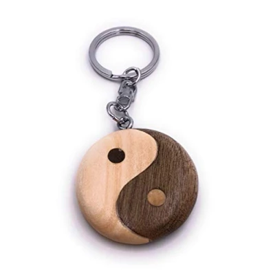 Imagen de H Customs Colgante Hecho a Mano Noble de Madera del Llavero Ying y Yang