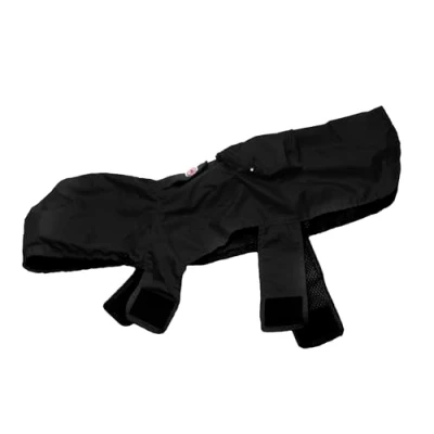 Imagen de Record impermeable bolsillo para perros con capucha ajustable. Abrigo de y plegable cierre velcro. Chaqueta orificio la correa (negro, M)