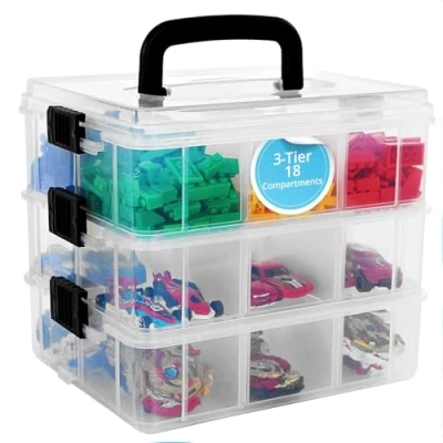 Imagen de Bins &amp; Things Contenedores de almacenamiento apilables con 18 compartimentos ajustables (9.75 Wx7.75 D 8.3 H pulgadas), organizador cuentas, acceso costura