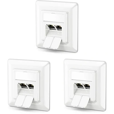 Imagen de deleyCON 3x CAT6a Toma de Red 2x RJ45 Blindado Montaje Empotrado Ethernet 10 Gbit LAN Cable Conexión Instalación Blanco