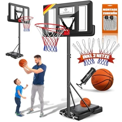 Imagen de KESSER® Canasta de Baloncesto Premium, Base Ruedas Incluidas Balón + inflador, Altura la Regulable 230 a 305 cm, instalación al Aire Libre
