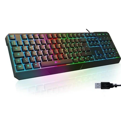 Imagen de KLIM Chroma Teclado Gaming NUEVO 2024 USB Ligero, Duradero, Resistente al Agua, ergonómico, silencioso Gamer con Cable para PC PS4 PS5 Xbox One Mac Negro