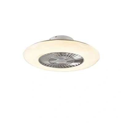 Imagen de Qazqa Diseño Ventilador de techo plateado efecto estrella regulable LED CLIMA Plástico/Acero Redonda Incluye Max. 1 x 40 Watt