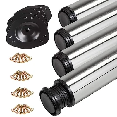 Imagen de SOTECH 4 Piezas Patas de Mesa Altura 710 mm Ø 60 Acero INOX con Recubrimiento antihuellas cargables hasta 300 kg (75 por Pieza) Ajuste 32