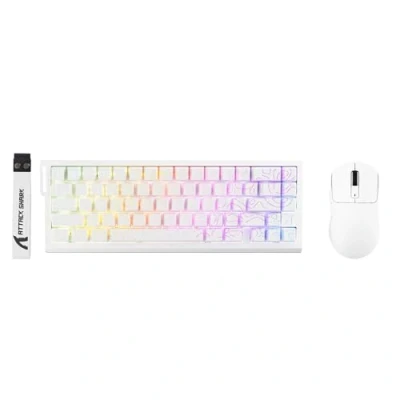 Imagen de ATTACK SHARK X68 HE Teclado Magnético con Cable X3 Ratón Gaming Inalámbrico Combo, de Activación Rápida 8000Hz, Precisión RT 0.01mm, SUPERLIGERO,PAW3395,26000 DPI Contornos Blancos
