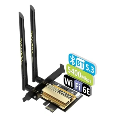 Imagen de tarjeta WiFi de 5400 Mbps PCIe 6E WAVLINK Nueva red Adaptador inalámbrico tri Banda AX210 con Bluetooth 5.3, MU MIMO WPA3 OFDMA Soporte perfil bajo, disipador térmico para PC