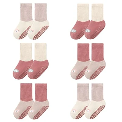 Imagen de FedMois Pack de 6 Calcetines Térmicos Invierno Algodón Antideslizantes para Bebé Niño Niña, Conejo, 0 1 año