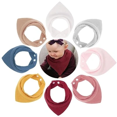Imagen de DRESHOW Baberos 8 Pack Bandana Babero Super Absorbente para Niños Niñas Unisex 100% Algodón la Dentición y Babeo