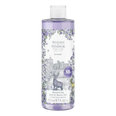 Imagen de Gel de Baño y Ducha Lavanda Woods of Windsor, para Mujer con Almizcle Pachulí Manzanilla, Limpiador e Hidratante Suave Vitamina E, 250ml