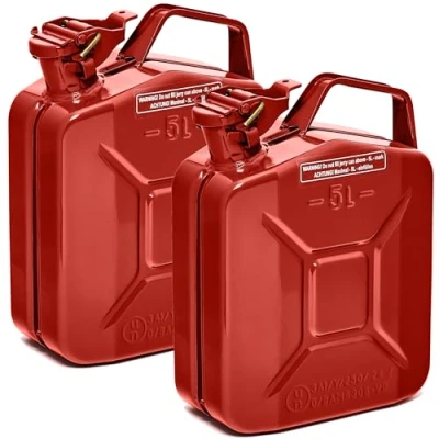 Imagen de BW® Bidón de combustible metal para gasolina, 2 x 5 litros, color rojo, RAL 3000, certificado TÜV y homologación UN, fabricado en Europa