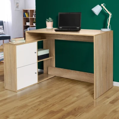 Imagen de IDMarket Escritorio esquinero en forma de L BOB con puertas haya y blanco