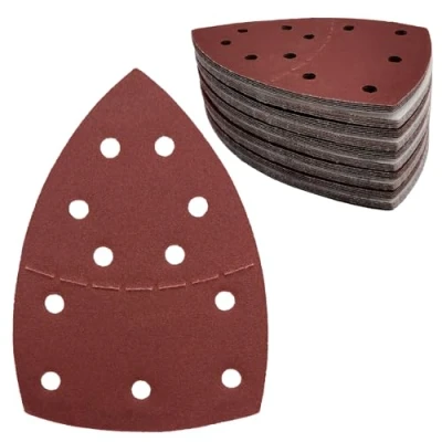 Imagen de 50 unidades de papel lija triangular, 11 agujeros, almohadillas lijado grano 180, para lijadora 155 x 108 mm