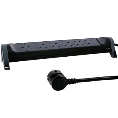 Imagen de Legrand 694540, Regleta de enchufes, con Interruptor, Enchufe múltiple 6 Tomas Corriente, Cable 3 MTS, Color Negro/Gris Oscuro