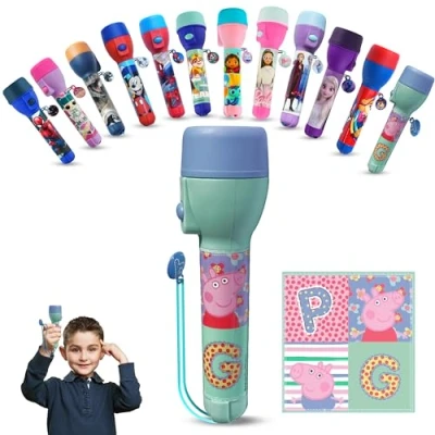 Imagen de Peppa PlG Antorcha Roja Luz de flash LED para niños Linterna Batería Correa transporte Juguete noche brillante grande infantil 16cm