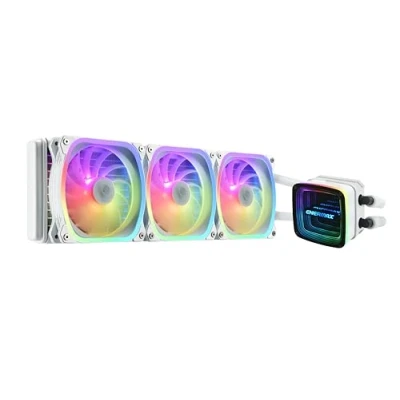 Imagen de ENERMAX AQUAFUSION ADV Refrigeración Líquida CPU AIO 360, Alto Rendimiento Espejo Infinito Intel LGA1700/AMD AM5 Compatible con 380W + TDP (3* SquA RGB 120 PWM) ELC AQFA360 SQA W, Blanco