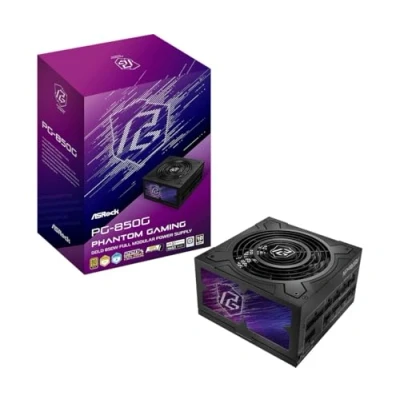 Imagen de Fuente ALIMENTACION ASROCK PG 850G,PSU,850W,80 Plus Gold/A,135MM,Modular,PCI E 5.1 (12+4pin) x1,PCI (6+2 Pin) x3,SATA (5 x9