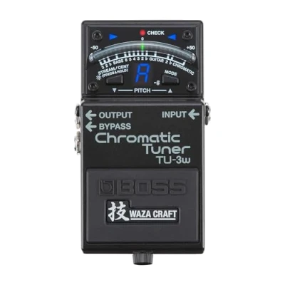 Imagen de afinador de suelo cromático BOSS TU 3W con innovación y técnica Waza Excelente pedalera para guitarra bajo Circuito rediseñado bypass buffer o true seleccionable