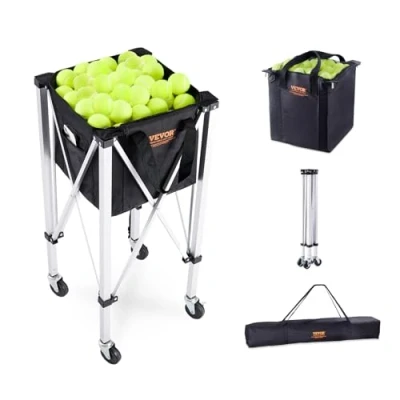 Imagen de VEVOR Tolva Plegable para Pelotas de Tenis 180 Tenis, Carrito Ligero Aleación Aluminio con Ruedas Bolsa Extraíble, Enseñanza Deportiva Portátil Tenista