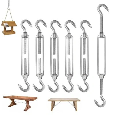 Imagen de Truem 6 Piezas M6 Tensor Cuerda, Gancho de Acero Inoxidable 304 Ajustable y Hook &amp; Hook, Tensores para Cuerda Cable Toldos Rope Tendederos