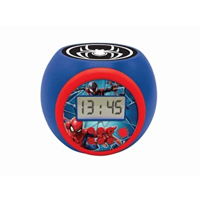 Imagen de Lexibook Reloj despertador con proyector Spiderman Marvel función de repetición y alarma, luz nocturna temporizador, pantalla LCD, batería, azul / rojo, RL977SP