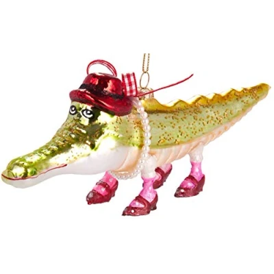 Imagen de BRUBAKER Divertido Cocodrilo con Sombrero y Zapatos Bola de Navidad Vidrio Pintado a Mano arbol la Boca Soplada Figuras Decoración Colgante 20 cm
