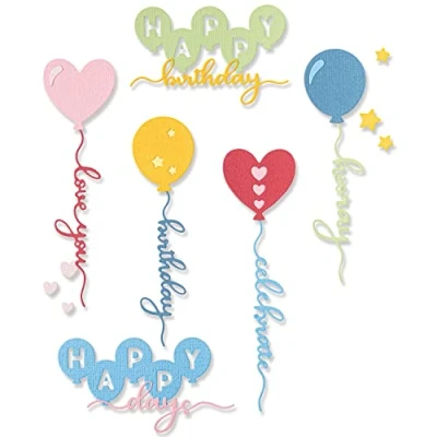Imagen de Sizzix Juego de Troqueles Thinlits 11PK Balloon Occasions por Olivia Rose 666014 Capítulo 4 2022 Wafer, Plástico Papel, Grey, One Size