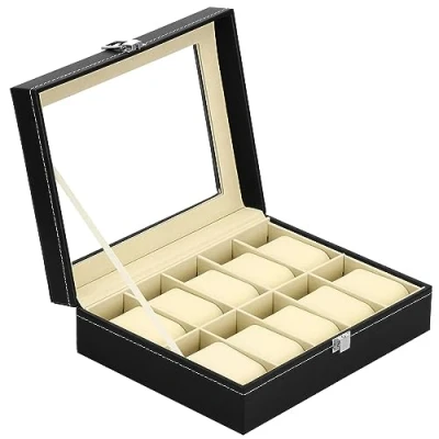 Imagen de SPRINGOS caja de reloj para 10 relojes piel sintética, 25 x 20 8 cm, relojes, con ventana