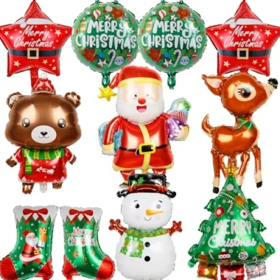 Imagen de Globos de Navidad,Doyomtoy 11 piezas Decoración Navidad Santa Claus Árbol Muñeco Nieve Reno para Fiesta y Cumpleaños