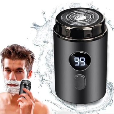 Imagen de afeitadora eléctrica, mini eléctrica portátil para hombres, recortadora de barba tamaño bolsillo, recargable por USB, resistente al agua, fácil usar en seco y húmedo con un solo