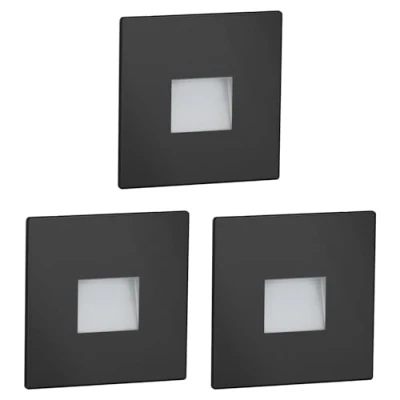 Imagen de ledscom.de 3 LED luz de escalera/luz pared empotrada FOW para interior y exterior, downlight, angular, negro, 85 x 85mm, blanco frío