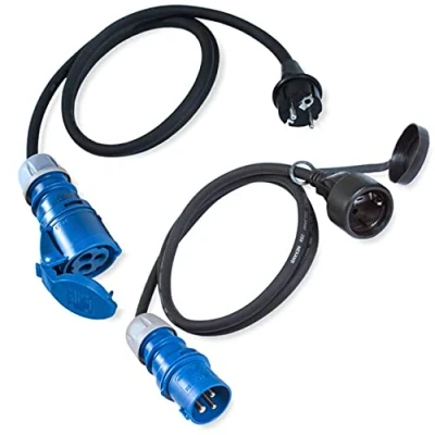 Imagen de IntuiFlex Juego de 2 adaptadores enchufe camping 1,5 m cable Adaptador H07RN F 3G2,5 3 x 2,5 mm 230 V 16 A IP44 industrial con 1 toma Schuko en CEE y