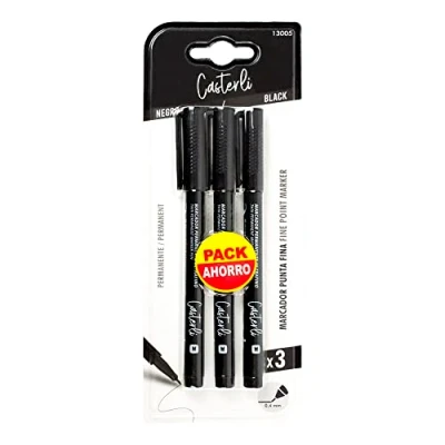 Imagen de Casterli Rotuladores Permanentes Punta Fina 0,4 mm (0,4 mm, Negro 3 unidades)