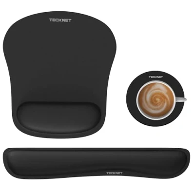 Imagen de TECKNET Alfombrilla de Ratón Ergonómica 3 en 1, Reposamuñecas para Teclado y Escritorio, Kit Mouse Pad con Espuma Viscoelástica, Antideslizante