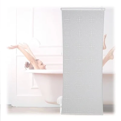 Imagen de Relaxdays Cortina de Baño Enrollable Estampada, Estor Ducha o Ventana Semitransparente, 100x240cm, Blanco, Aluminio