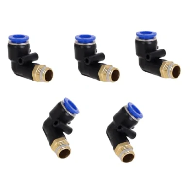 Imagen de Racor atornillado neumático en ángulo 90 1/4&quot; a 8 mm, 5 unidades, conector de calidad industrial