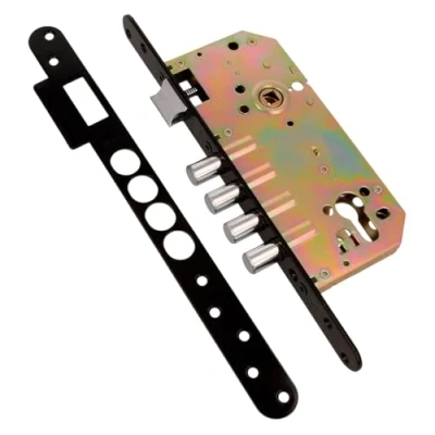 Imagen de Amig Cerradura de Embutir Con Bulones para Puertas Madera Mod. 101 BASE 50/85 mm Sin Cilindro y Escudo Seguridad Picaporte Reversible Acero Acabado en Negro
