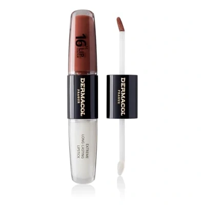 Imagen de NUEVO Dermacol Color Labial 16 Horas, Brillo de Alta Pigmentación, Bifásico, Maquillaje a Prueba Besos con Acabado Mate y Brillo, no. 23, Mocha Brown