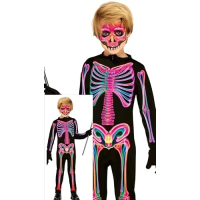 Imagen de FIESTAS GUIRCA Disfraz de Esqueleto Neón para Niños Mono Disfraces Halloween Niñas y 5 a 6 años