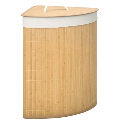 Imagen de HOMCOM Cesto para Ropa Sucia de Bambú Capacidad 55L Cesta la Colada en Forma Abanico con Tapa y Bolsa Extraíble 38x38x57 cm Natural