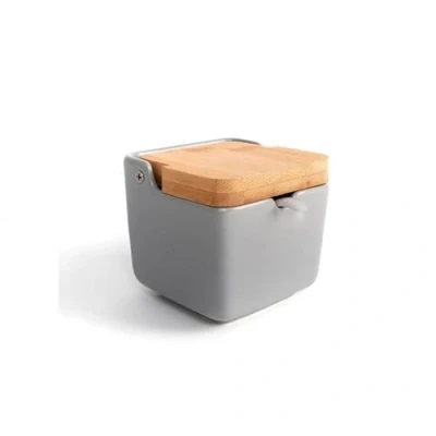 Imagen de Azucarero Cocina Ceramica con Tapa Madera para Factory Gris 300 ml