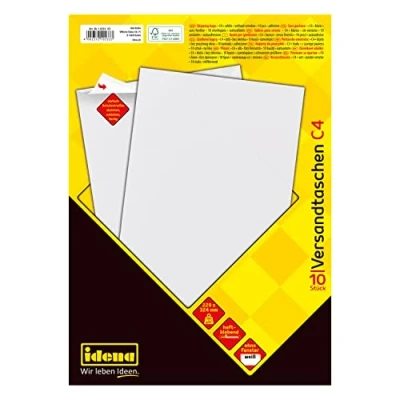 Imagen de Idena 10233 anuncio publicitario DIN C4, 100 g/m², adhesivo sensible a la presión, sin ventanas, 10 piezas, mezcla FSC, blanco