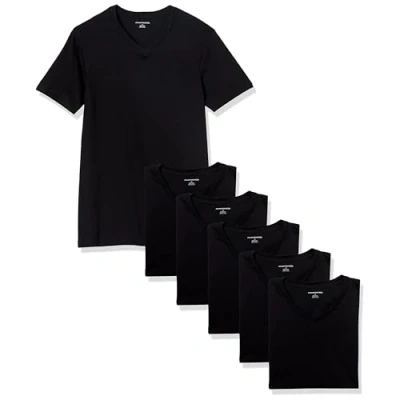 Imagen de Amazon Essentials Camiseta Interior con Cuello en Pico Hombre, Pack de 6, Negro, L
