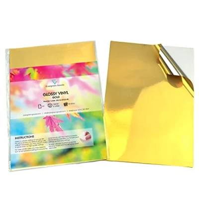 Imagen de Evergreen Goods Ltd 10 Hojas de Papel Adhesivo Vinilo Dorado Brillante A4 Impermeable para Impresoras Inyección Tinta y Láser Autoadhesivo la Impresión Etiquetas