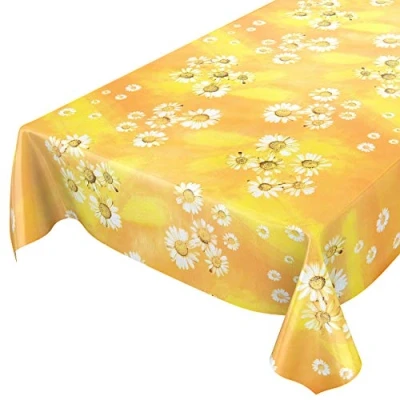 Imagen de ANRO Mantel de Hule (160 x 140 cm, Borde Cortado, 160 cm), diseño camomila, Color Amarillo