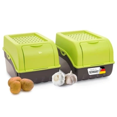 Imagen de Novaliv caja de almacenamiento para patatas, 2 unidades 5 l, color verde, verduras, apilable, cesta cebollas, frutas,