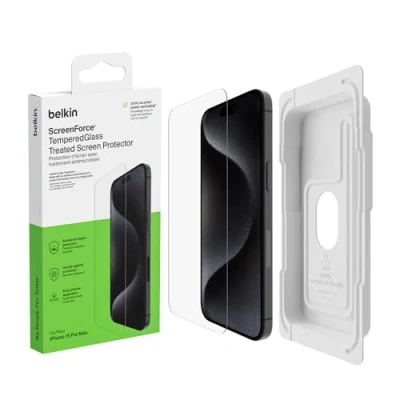 Imagen de Protector pantalla Belkin TemperedGlass, Apple, iPhone 15 Pro Max, Cristal templado